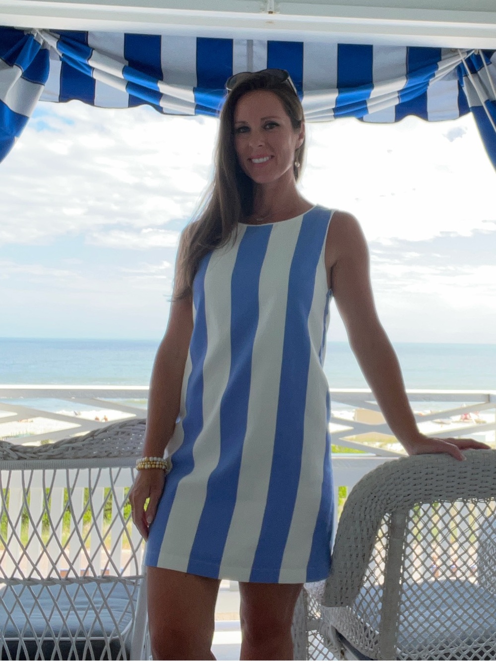 Kiel James Patrick Blue and White Vertical Stripe Dress
